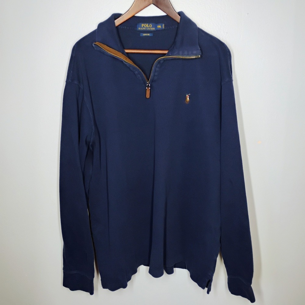 Polo Ralph Lauren Estate Rib 1/4 Zip Sweater Mens Size XXL Navy Blue Pony Preppy